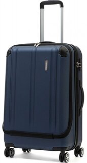 Средний пластиковый чемодан на 4-х колесах 70 л Travelite City, темно-синий