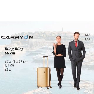 CarryOn Bling Bling (M) Champagne 63 л чемодан из поликарбоната на 4 колесах шампань