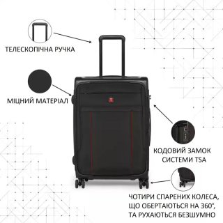 Валіза ручна поклажа Swissbrand Perth на 39 л вагою 2,2 кг із тканини/пластику Чорний
