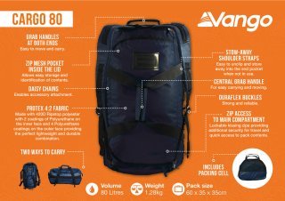 Дорожня (спортивна) сумка-рюкзак Vango Cargo на 80 л Синя