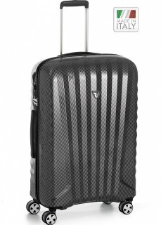 Элитный чемодан гигант из поликарбоната и кожи 113 л Roncato Uno Zip Delux Limited Edition, карбон