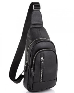 Мужской кожаный черный слинг на плечо Tiding Bag Черный