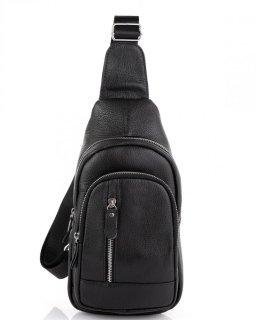 Чоловічий шкіряний чорний слінг на плече Tiding Bag Чорний