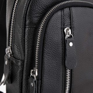 Чоловічий шкіряний чорний слінг на плече Tiding Bag Чорний
