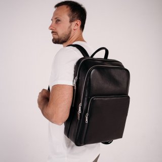 Мужской кожаный рюкзак для ноутбука на два отдела Tiding Bag Черный
