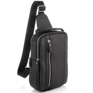 Мужской кожаный слинг на одно плечо Tiding Bag Черный