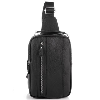 Мужской кожаный слинг на одно плечо Tiding Bag Черный
