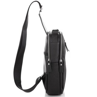 Мужской кожаный слинг на одно плечо Tiding Bag Черный