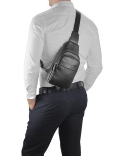 Мужской кожаный слинг на плечо Tiding Bag Черный
