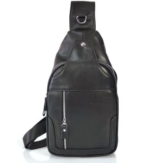 Мужской слинг Tiding Bag из гладкой кожи Черный