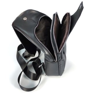 Мужской слинг Tiding Bag из гладкой кожи Черный