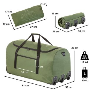 Складная сумка на колесах TravelZ Wheelbag на 100 л Зеленая