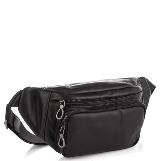 Сумка бананка на пояс, на плече із натуральної шкіри Tiding Bag Чорна