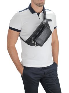 Сумка бананка на пояс, на плечо из натуральной кожи Tiding Bag Черная