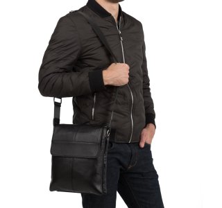 Сумка через плече чоловіча шкіряна Tiding Bag Чорна