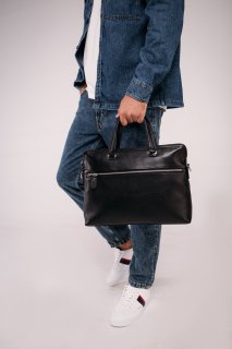 Сумка для ноутбука із натуральної шкіри Tiding Bag Чорна