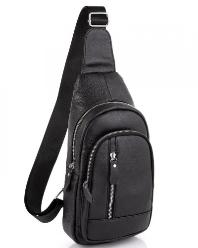 Чоловічий шкіряний чорний слінг на плече Tiding Bag Чорний