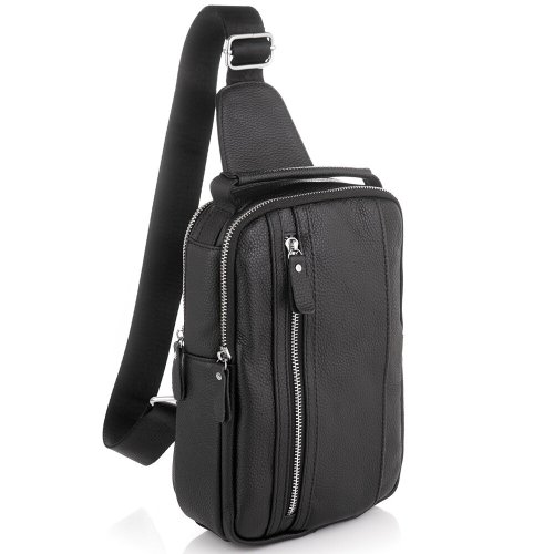 Мужской кожаный слинг на одно плечо Tiding Bag Черный