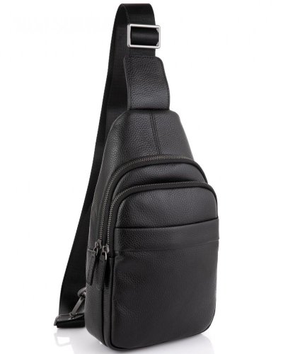 Мужской кожаный слинг на плечо Tiding Bag Черный