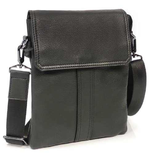 Чоловічий месенджер Tiding Bag із натуральної шкіри Чорний