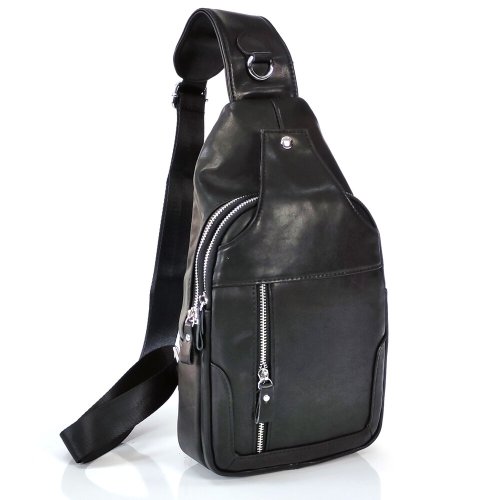 Мужской слинг Tiding Bag из гладкой кожи Черный