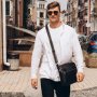 Чоловіча шкіряна чорна сумка через плече месенджер