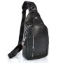 Мужской слинг Tiding Bag из гладкой кожи Черный