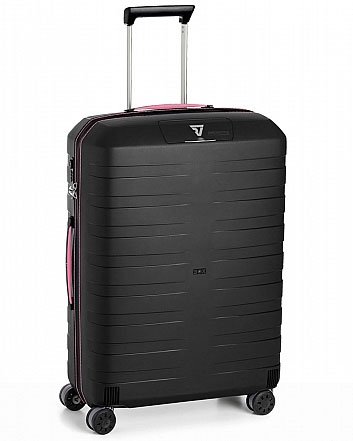 Большой чемодан из гибкого полипропилена 80 л Roncato Box, черный с розовым