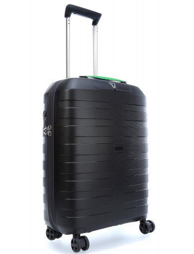 Малый чемодан из гибкого полипропилена 41 л Roncato Box, черный c зеленым